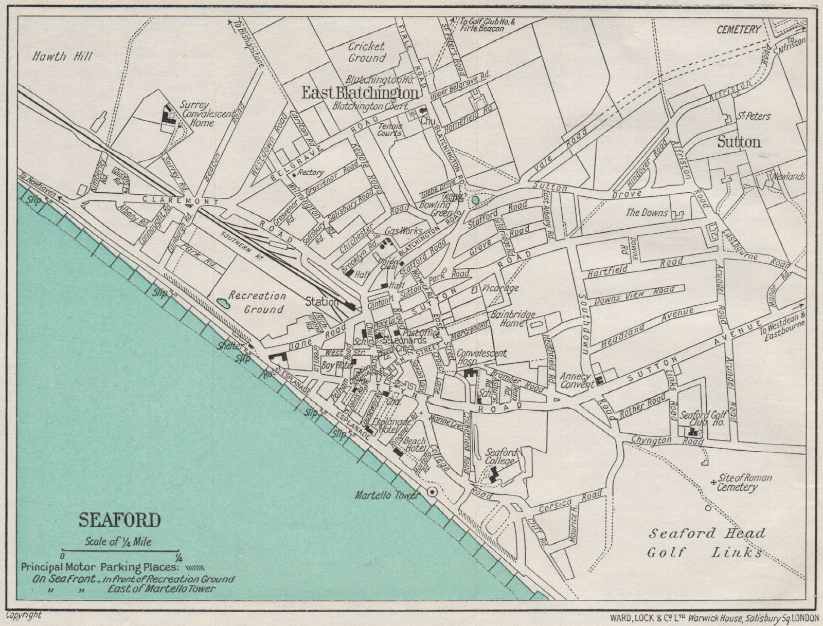 SEAFORD vintage town/city plan. Sussex. WARD LOCK 1939 old vintage map chart